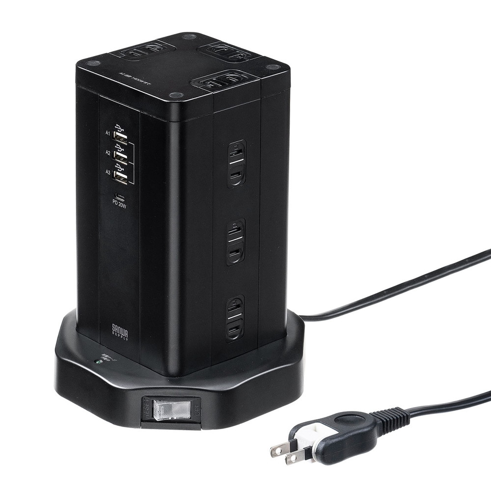SANWA SUPPLY（サンワサプライ） 電源タップ タワー 12個口 PD 20W対応