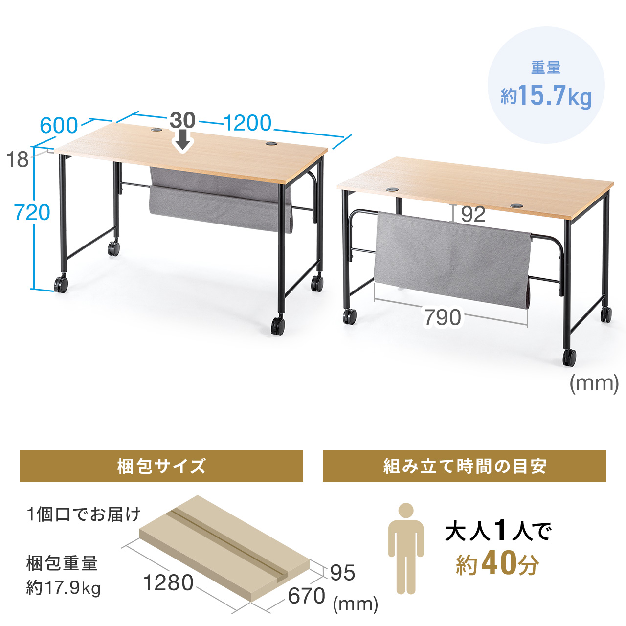 SANWA SUPPLY キャスター付きデスク キャスター付きテーブル