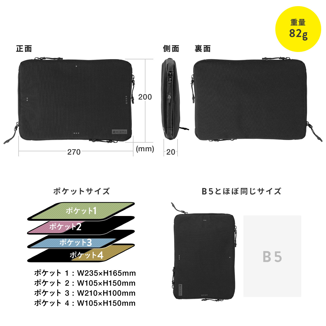 SANWA SUPPLY ガジェットポーチ 4方向収納 B5サイズ ソフト