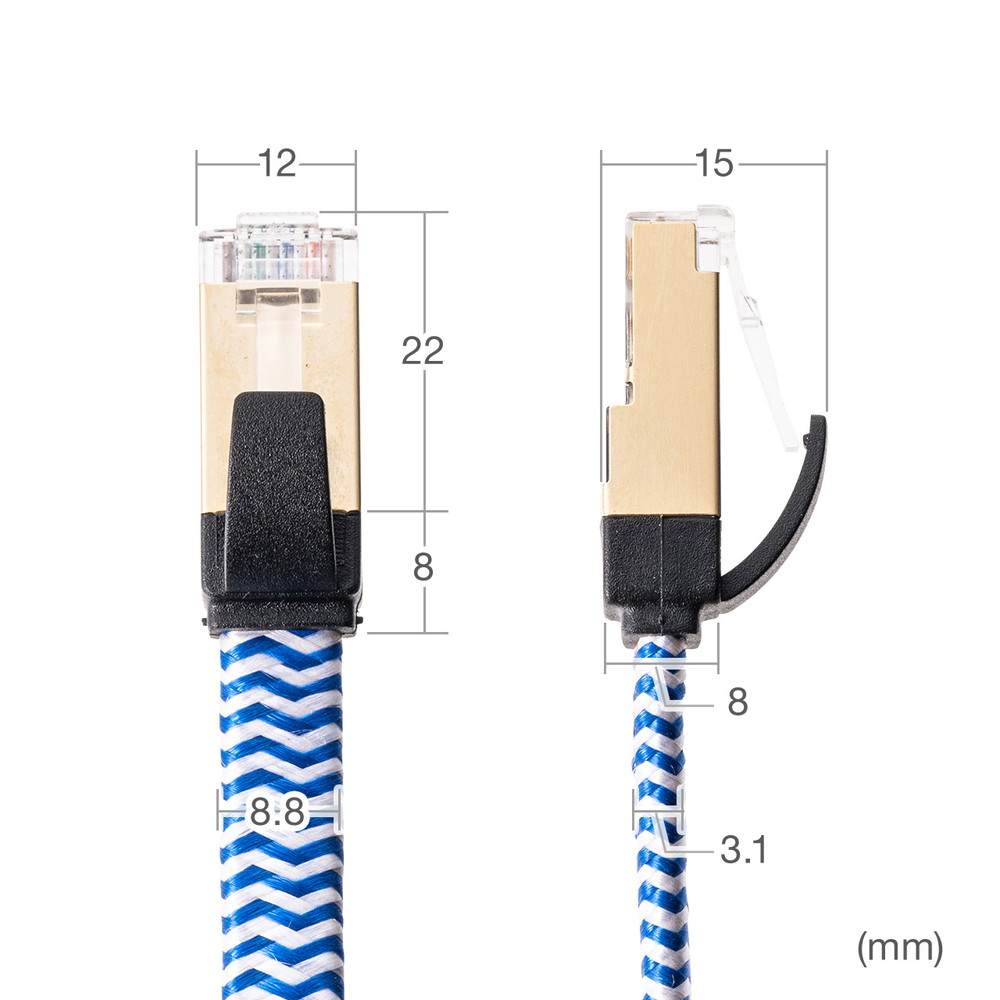 LANケーブル 3m CAT7 カテゴリ7 フラット メッシュ外皮 ツメ折れ防止カバー 伝送速度10Gbps 伝送帯域600MHz  EZ5-LAN7MEFL-03 ネコポス対応 PCケーブル、コネクタ