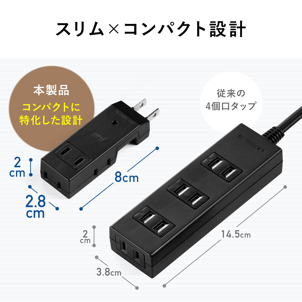 SANWA SUPPLY（サンワサプライ） 電源タップ スリム＆コンパクト設計 4