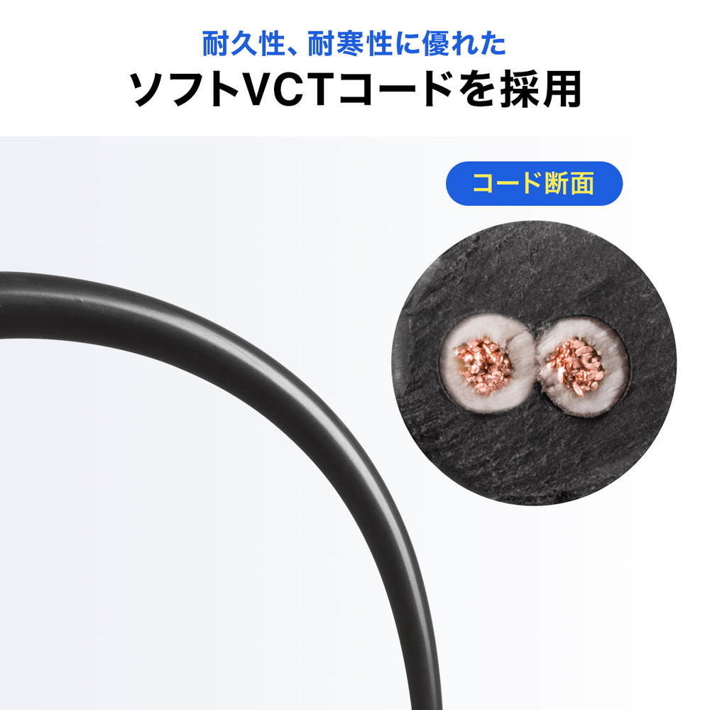 SANWA SUPPLY（サンワサプライ） 電源延長コード 3m 3個口 2極 高耐久