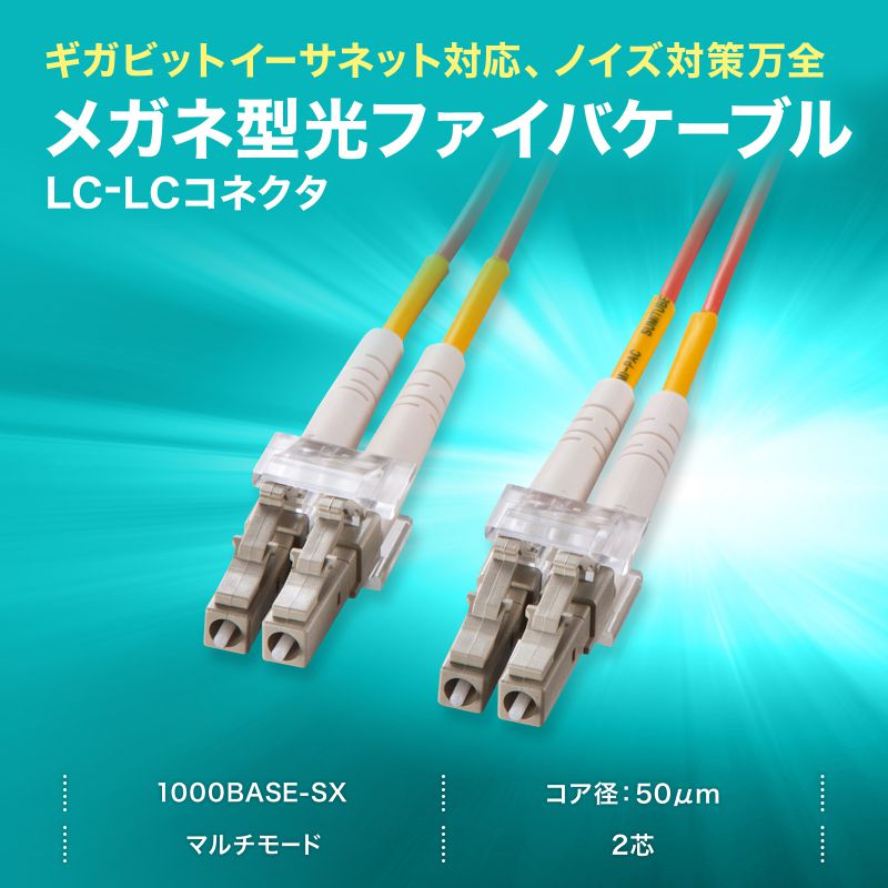 メガネ型光ファイバケーブル マルチ50μm、LC×2-LC×2、40m HKB-LCLC5