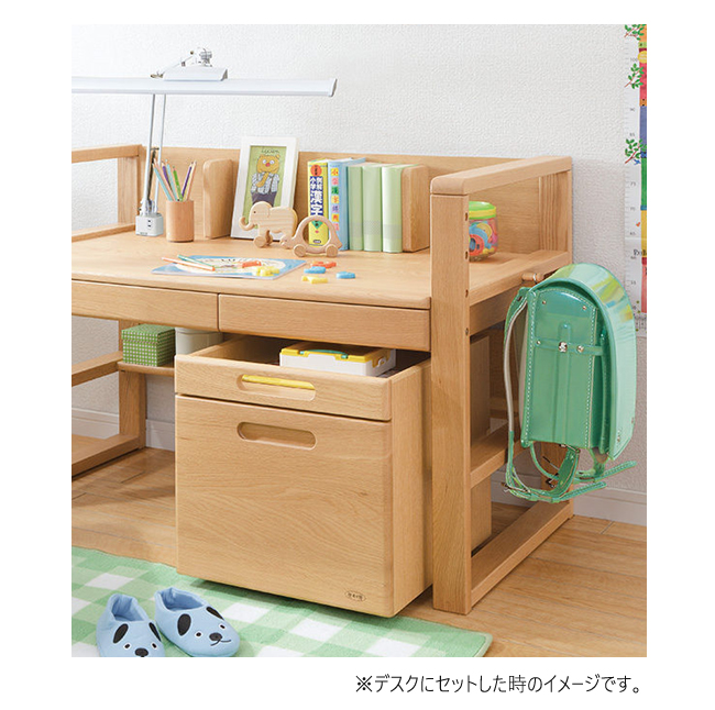 美品　浜本工芸　移動袖　ナチュラル　オーク　無垢材　デスクワゴン　学習机 浜本工芸 ワゴン No17 移動袖 キャスター付 日本製 引出 ナラ 無垢
