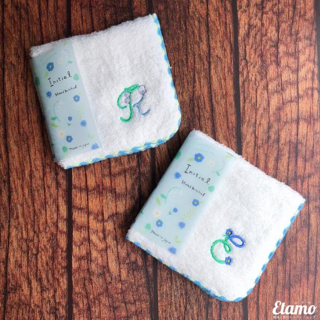 手刺繍入ちっちゃな タオルハンカチ【青いお花】 国産 タオルハンカチ イニシャル 花 フラワー 刺繍 タオル 個包装