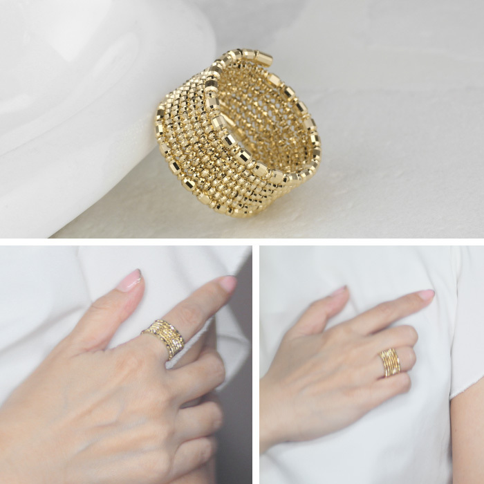 リング 指輪 ミラーボール レディース 形状記憶 7連 スパイラル 18金