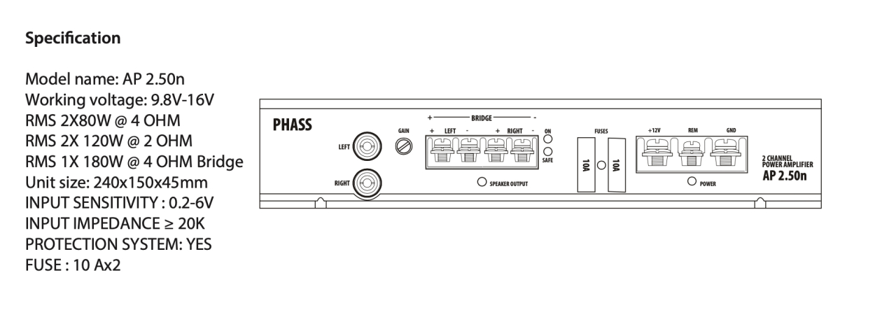 PHASS AP2.50n 2chアンプ 50W x 2 : ap250n : ETERNAL AUTO - 通販 - Yahoo!ショッピング