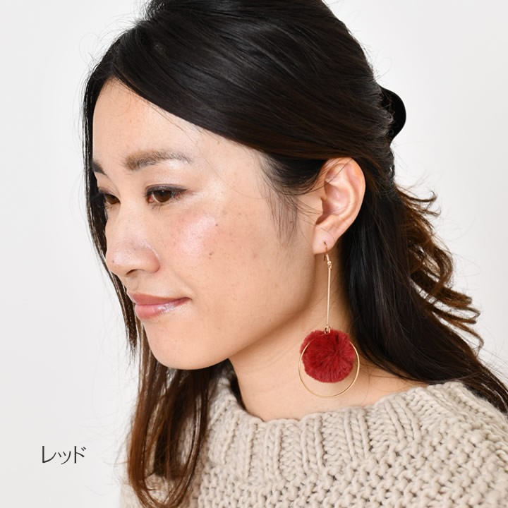 レディース ピアス ポンポンピアス フープピアス アクセサリー 秋 冬 