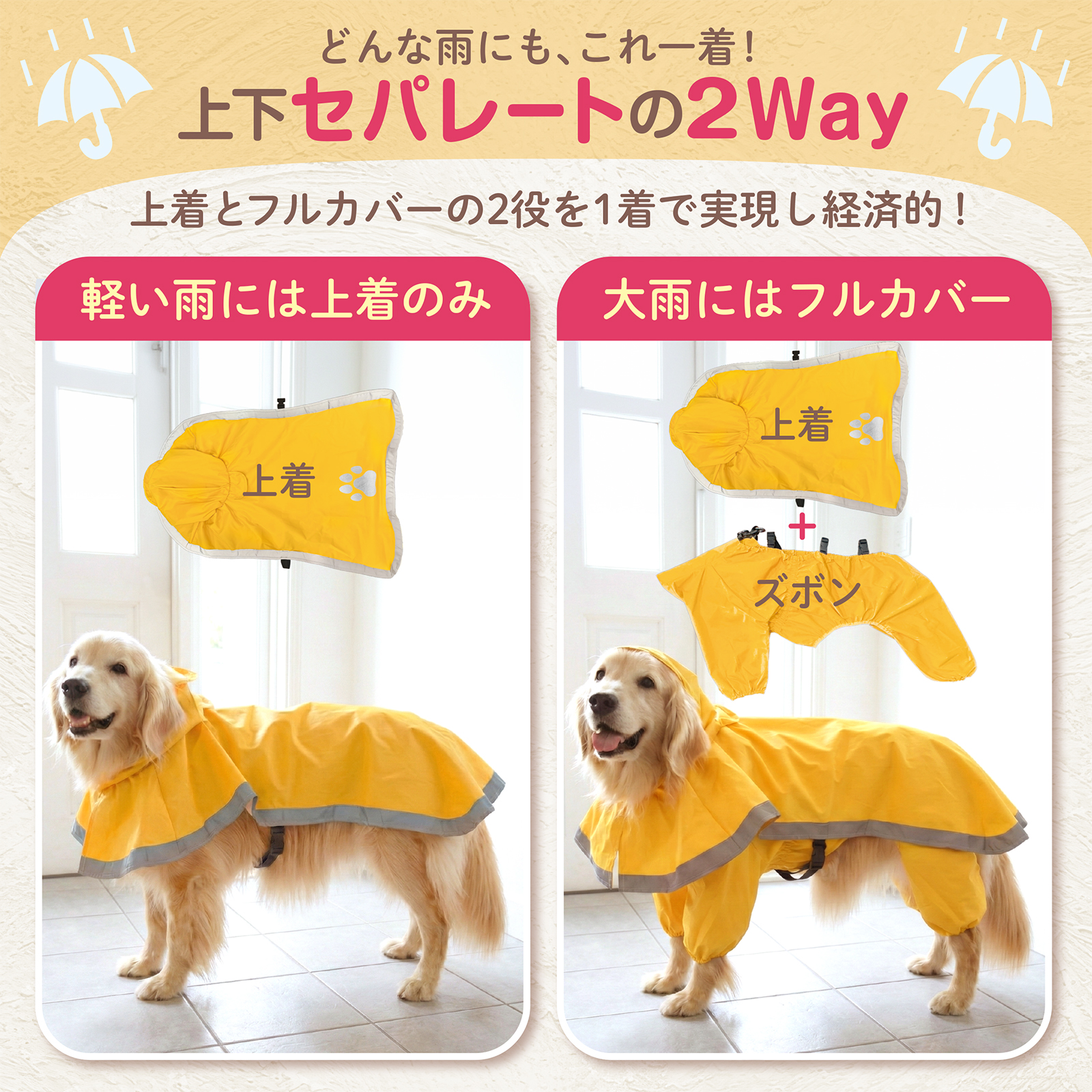 [今だけ★レビューで特典配布中★] 犬 レインコート 中型犬 大型犬 上下セット 犬用レインコート カッパ 犬用 ペット ペット用 犬用カッパ かっぱ 雨具 犬用雨具 |  | 03