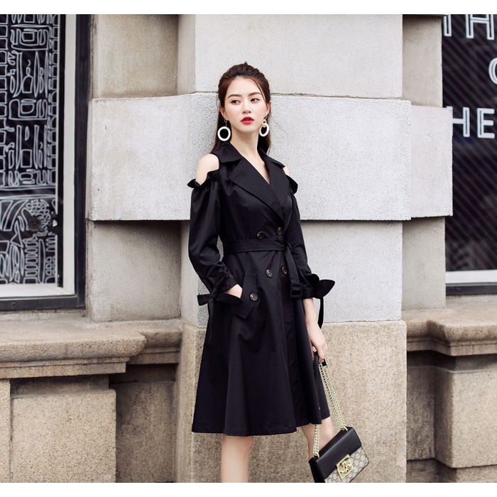 トレンチコート レディース コート 黒 ミディアム レディス 長袖 大人  
