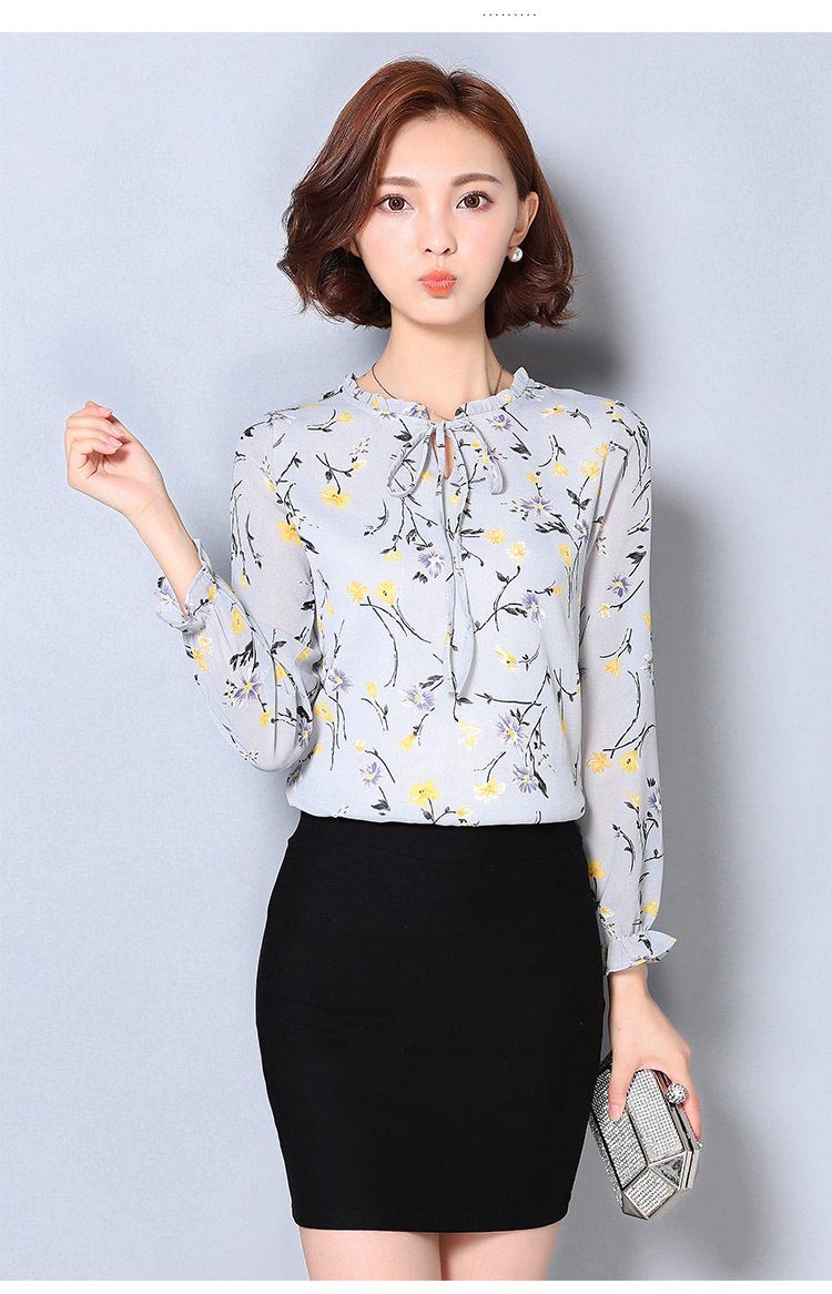 レディース シャツ トップス ブラウス シフォン 長袖 花柄 チュニック フラワー レトロ柄 袖フリル ボルトネック ブラウス 7分袖 通勤 オフィス 長袖 半袖 20代 30代 40代