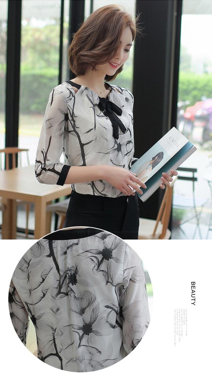 レディース シャツ トップス ブラウス シフォン 長袖 花柄 チュニック フラワー レトロ柄 袖フリル ボルトネック ブラウス 7分袖 通勤 オフィス 長袖 半袖 20代 30代 40代