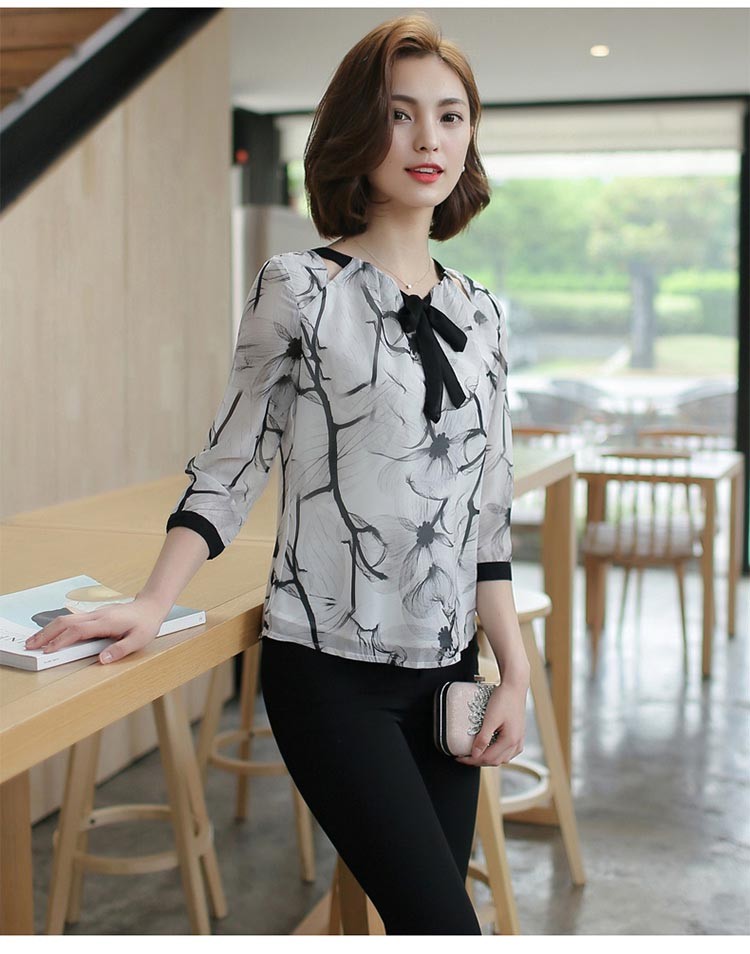 レディース シャツ トップス ブラウス シフォン 長袖 花柄 チュニック フラワー レトロ柄 袖フリル ボルトネック ブラウス 7分袖 通勤 オフィス 長袖 半袖 20代 30代 40代