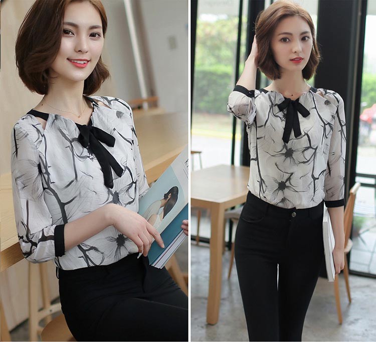 レディース シャツ トップス ブラウス シフォン 長袖 花柄 チュニック フラワー レトロ柄 袖フリル ボルトネック ブラウス 7分袖 通勤 オフィス 長袖 半袖 20代 30代 40代