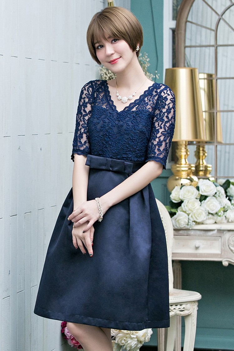 パーティードレス 結婚式 ワンピース ドレス レース 大きいサイズ フォーマル 二次会 披露宴 フリル ミセス 袖あり 服 20代 30代 40代 50代 春秋冬