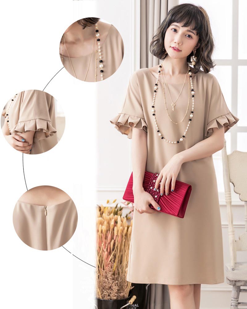 ドレス お呼ばれ 結婚式 パーティードレス 五分袖 七分袖 七分 膝下 膝丈 20代 30代 40代 50代