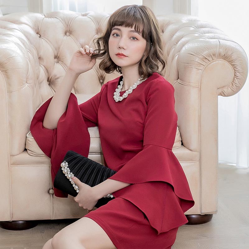 ドレス お呼ばれ 結婚式 パーティードレス春 夏 秋 冬 秋冬 春夏 大きいサイズ シンプル キレイめ 半袖 長袖 袖付き 袖あり 袖 五分袖 七分袖 七分 膝下 膝丈 20代 30代 40代 50代