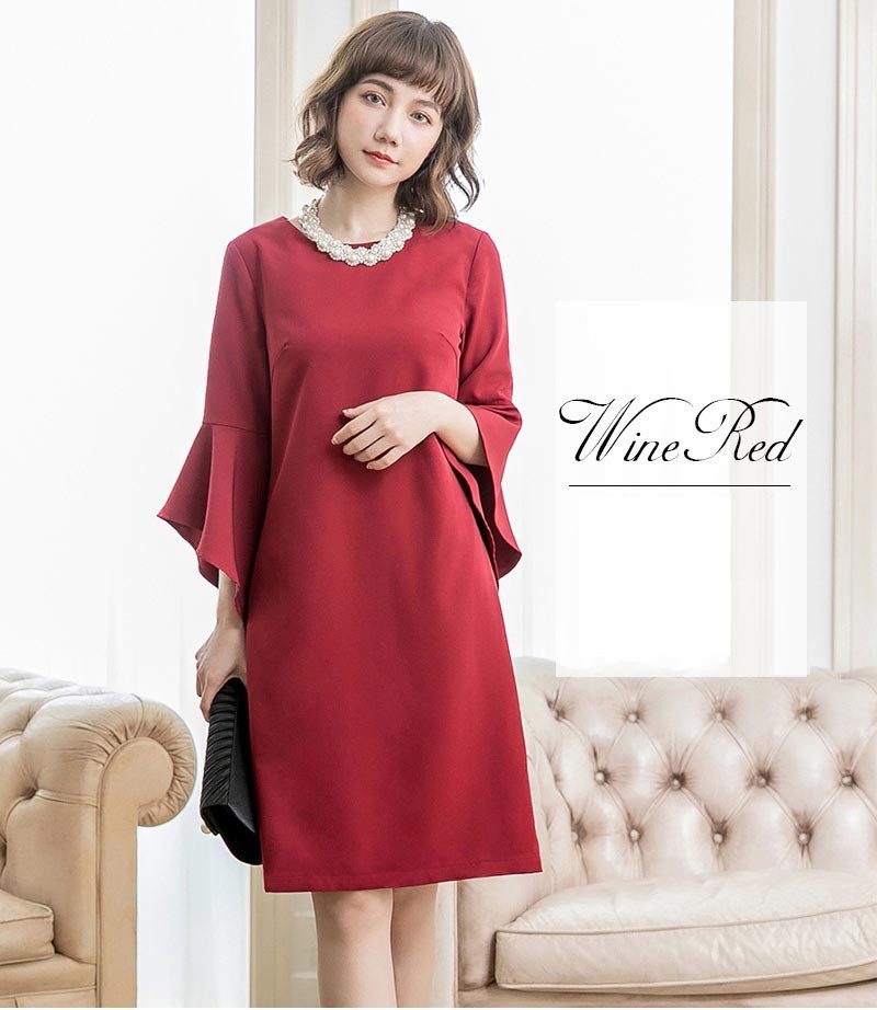 ドレス お呼ばれ 結婚式 パーティードレス春 夏 秋 冬 秋冬 春夏 大きいサイズ シンプル キレイめ 半袖 長袖 袖付き 袖あり 袖 五分袖 七分袖 七分 膝下 膝丈 20代 30代 40代 50代