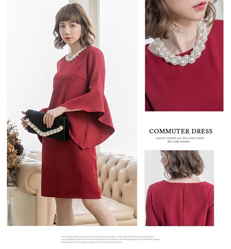 ドレス お呼ばれ 結婚式 パーティードレス春 夏 秋 冬 秋冬 春夏 大きいサイズ シンプル キレイめ 半袖 長袖 袖付き 袖あり 袖 五分袖 七分袖 七分 膝下 膝丈 20代 30代 40代 50代