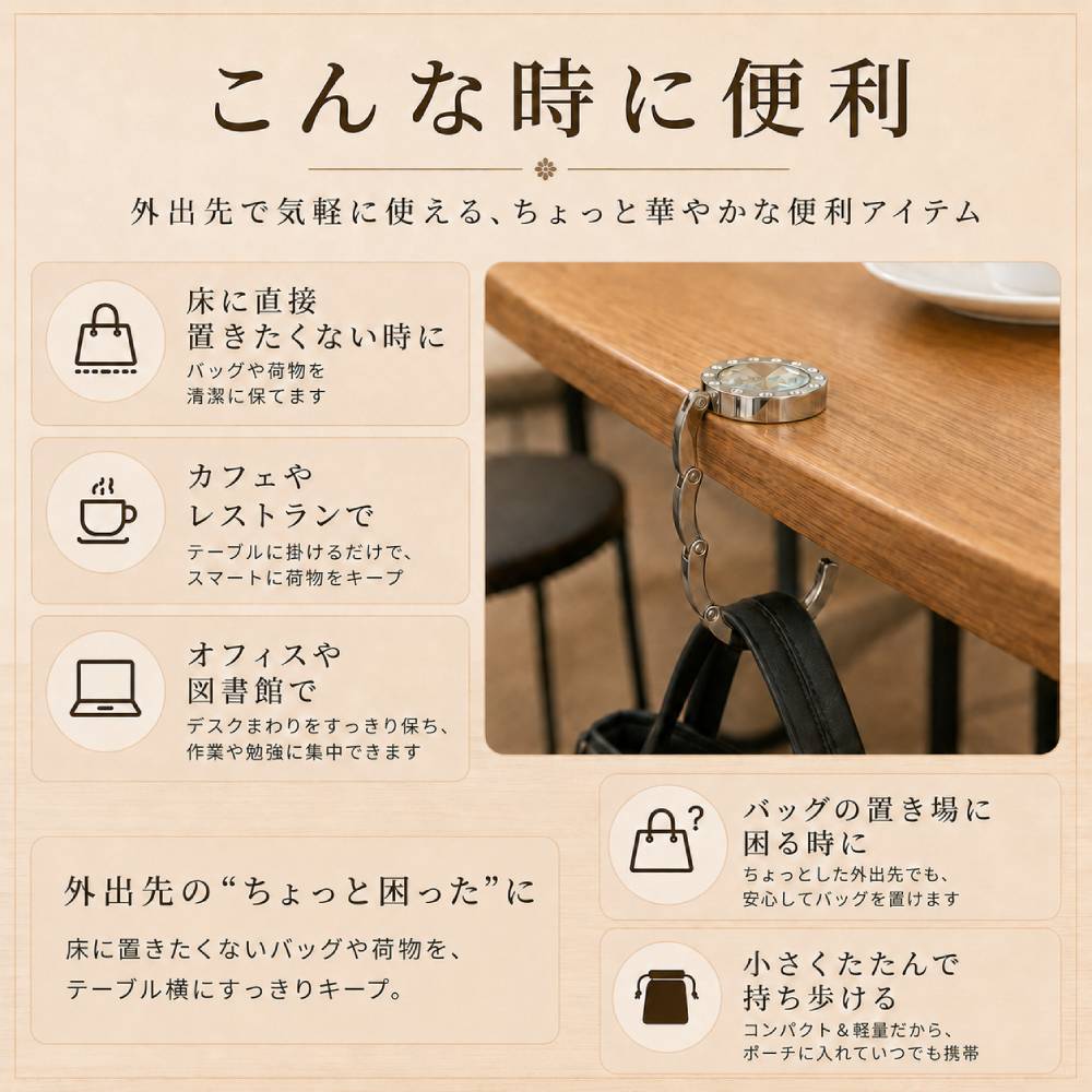 バッグハンガー おしゃれ 折りたたみ テーブル フック バッグフック
