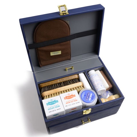 宅送 M モゥブレィ M Mowbray シューケア グランブルーセット プラス 基本ケア用品11点の本格派セット ブルー系 フェイクレザー張り 靴磨きセット メーカー包装済 Kuljic Com