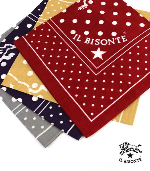 IL BISONTE(イルビゾンテ) コットン ロゴ ドット スカーフ バンダナ・5442409298 #ILBISONTE 
