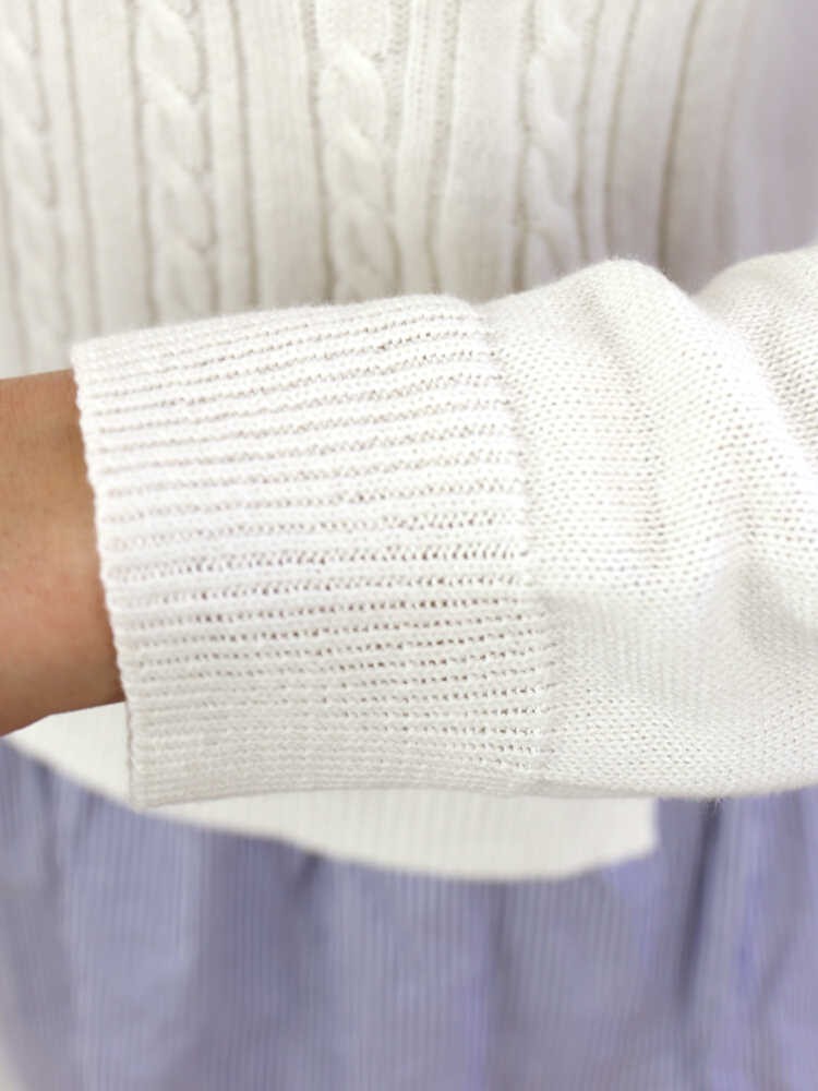 nimes et nimes（ニームエニーム） 綿ケーブルニット×ストライプ布帛