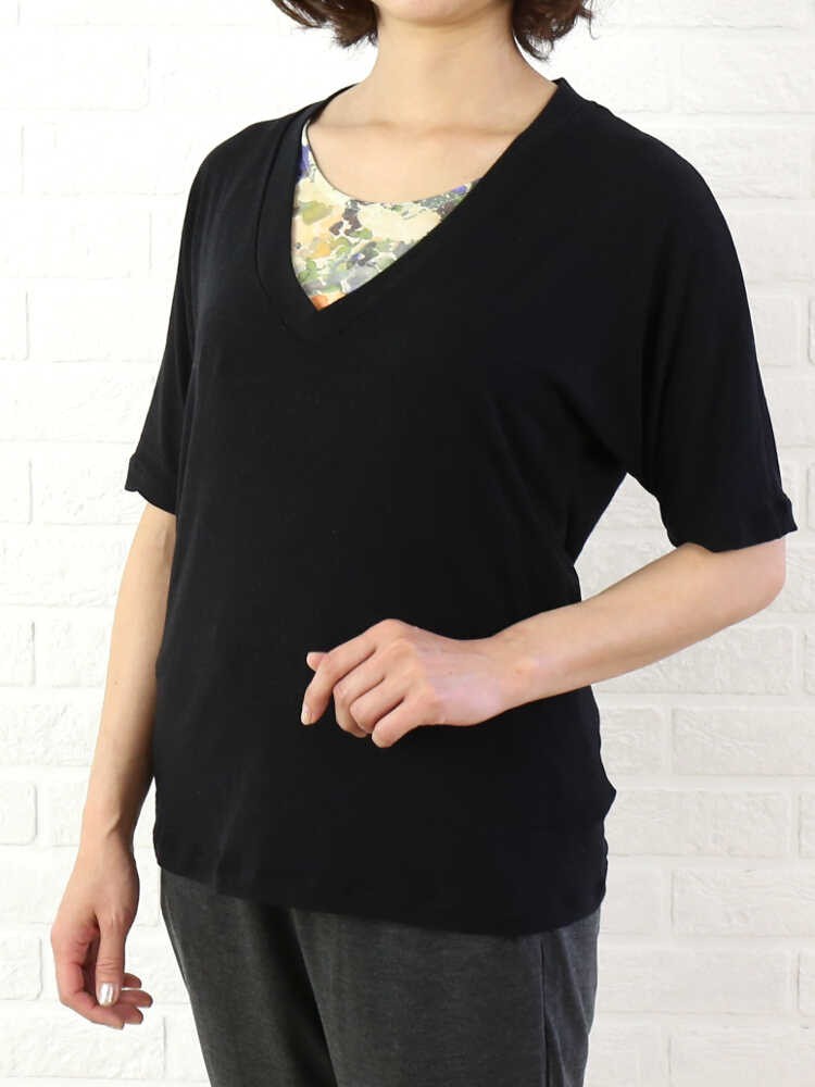 JAMES PERSE(ジェームスパース)レーヨンナイロン Vネック 半袖 Tシャツ・WVQ3425-0171601・レディース JAMES PERSE PERSE(ジェームスパース)レーヨンナイロン Vネック