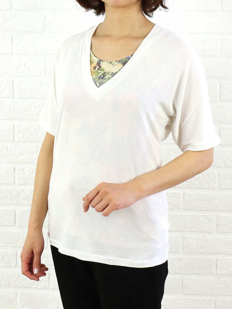 JAMES PERSE(ジェームスパース)レーヨンナイロン Vネック 半袖 Tシャツ・WVQ3425-0171601・レディース JAMES PERSE PERSE(ジェームスパース)レーヨンナイロン Vネック