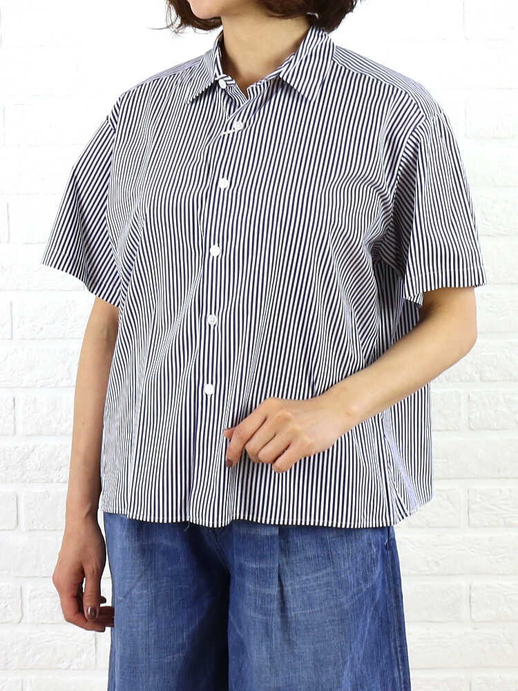 買取le glazik(ル グラジック)コットンストライプ 半袖 ワイドシャツ