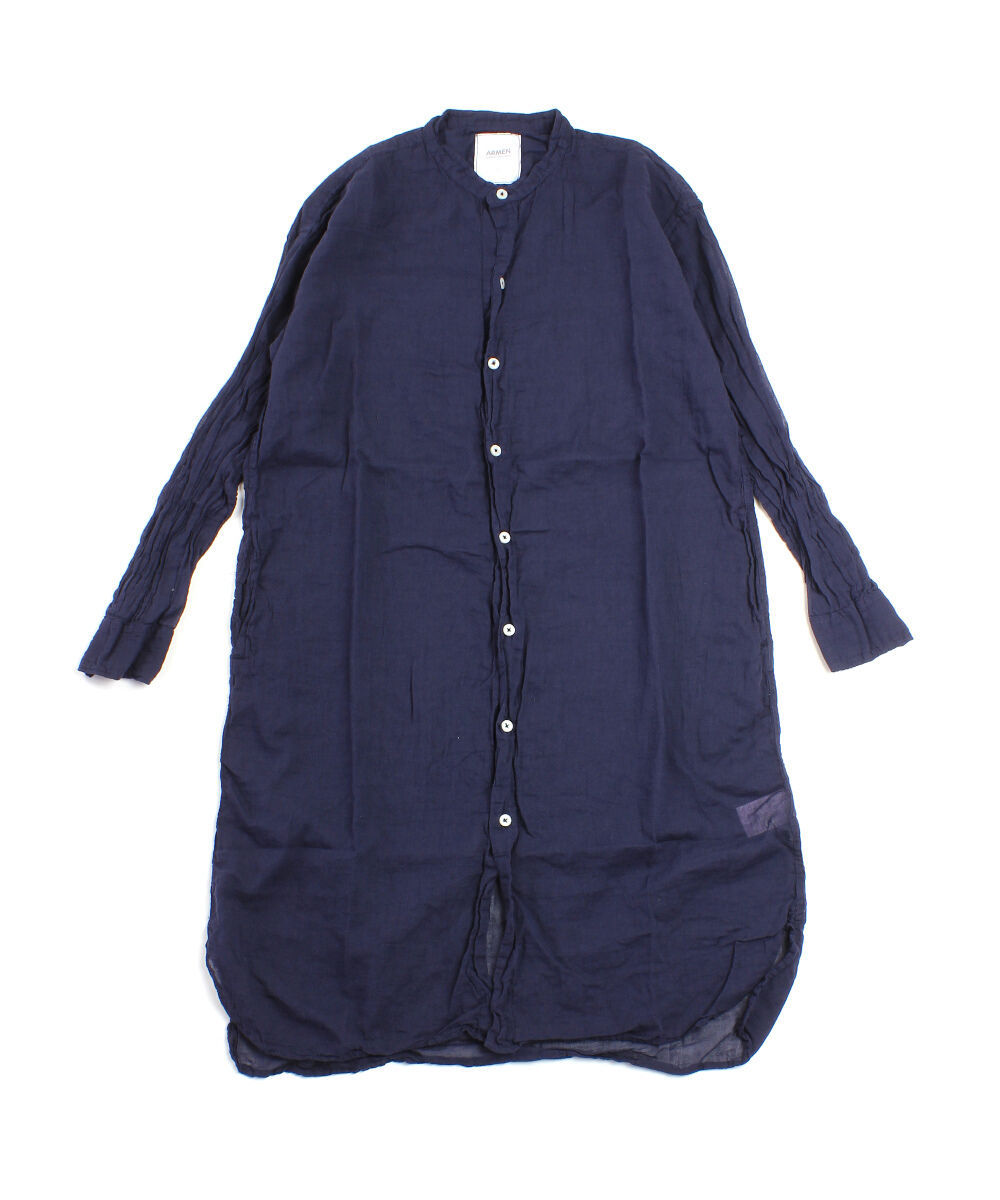 【限定セール！】 ARMEN アーメン バンドカラーシャツ ロングシャツ チュニック トップス