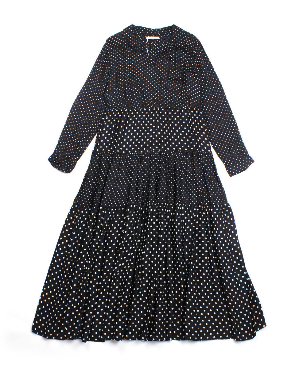 ヌキテパ ドットワンピース ティアードワンピース ロングワンピース Modal Satin Dot Print Dress ne Quittez  pas レディース 国内正規品