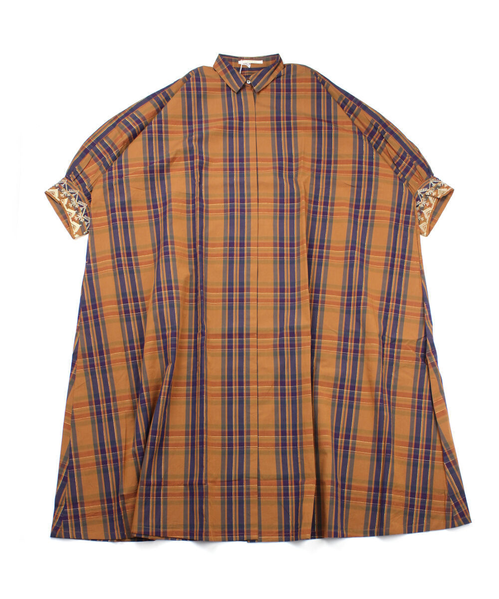 ヌキテパ シャツワンピース シャツドレス POPLIN CHECK EMB SHIRTS