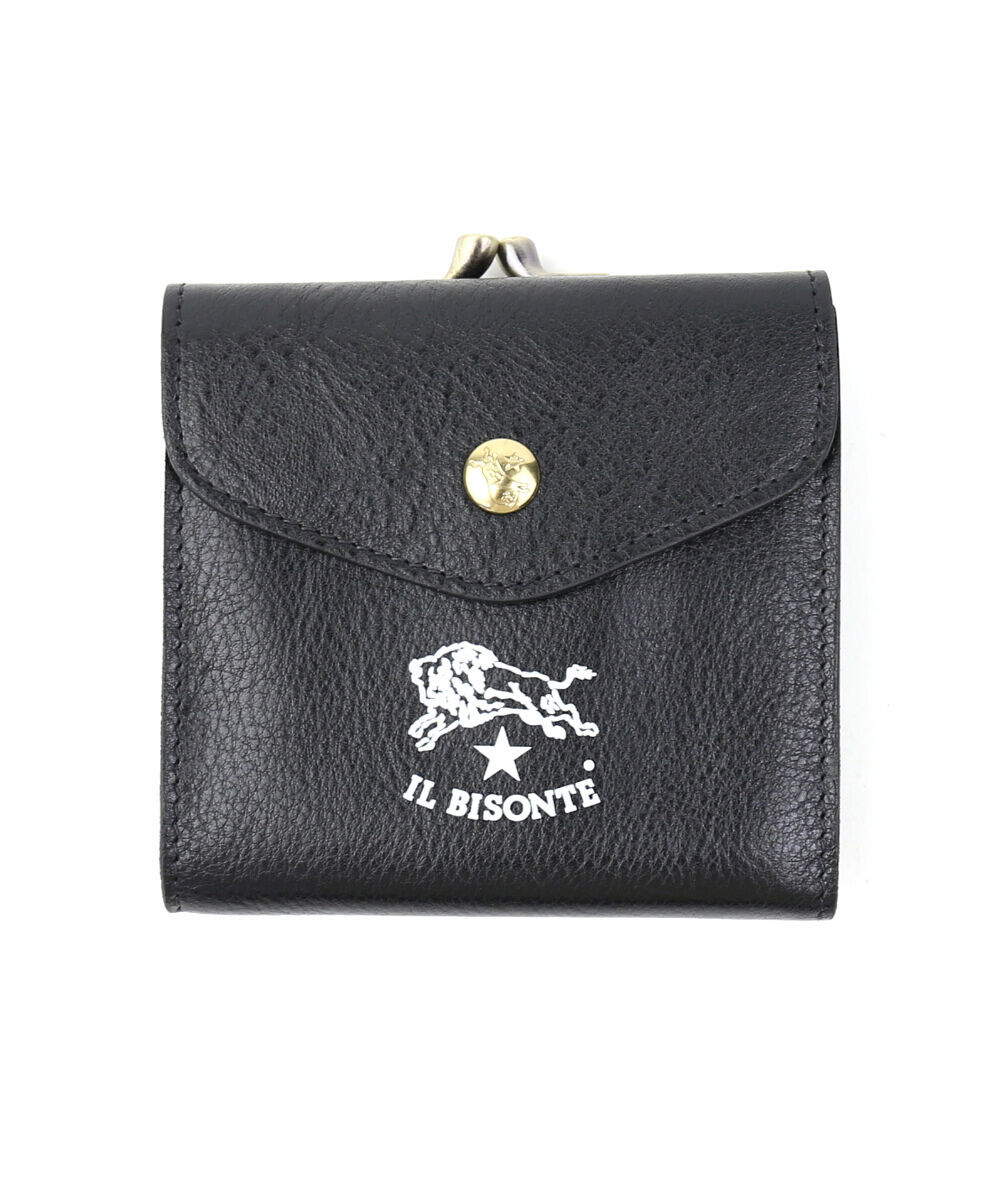 極美品 IL BISONTE イルビゾンテ 二つ折り財布 がま口 ブラック IL BISONTE（イルビゾンテ） フラップ付き がま口財布 ウォレット 二