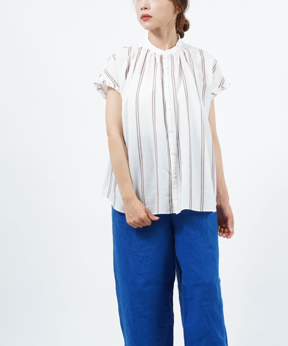 マノン ストライプアミカルシャツ ブラウス FRILL SLEEVE STRIPE AMICAL S...