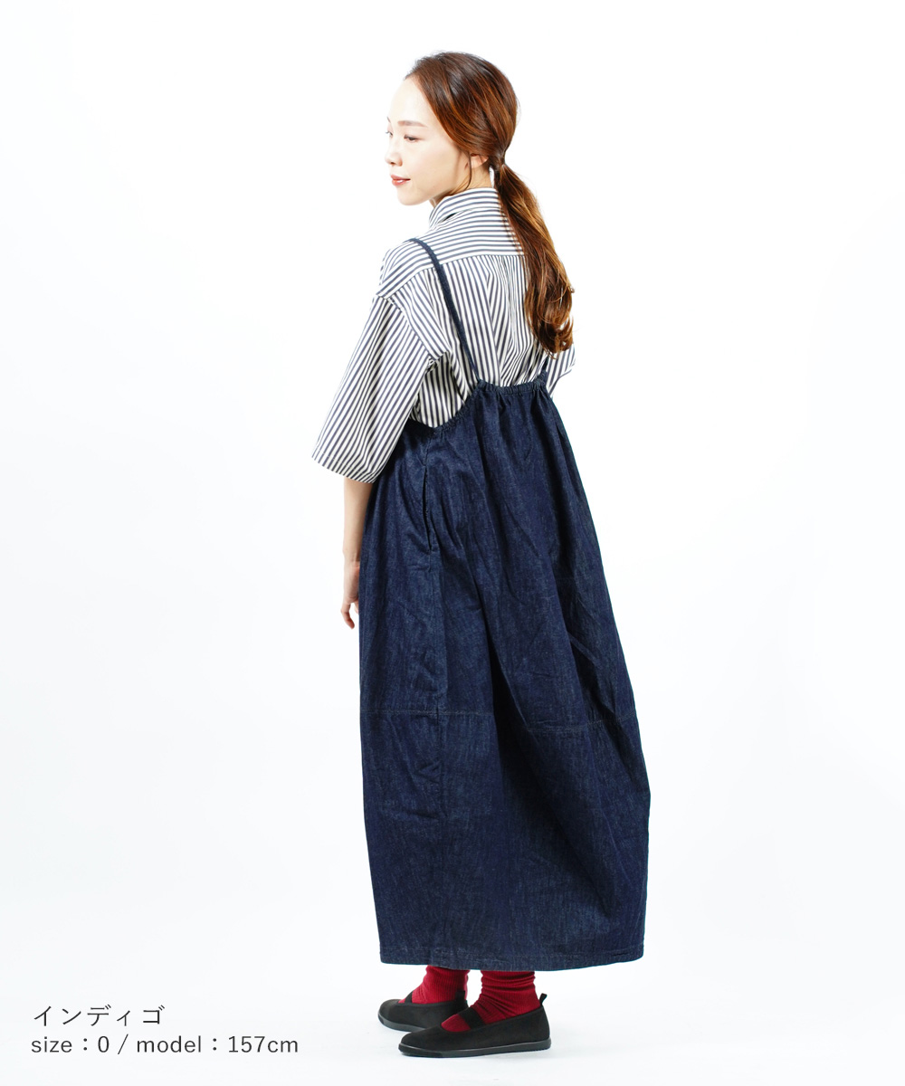 QVC☆KiKKi☆コクーンシルエットデニムジャンパースカート☆インディゴ3L KiKKi コクーンシルエットデニムジャンパースカート キッキ