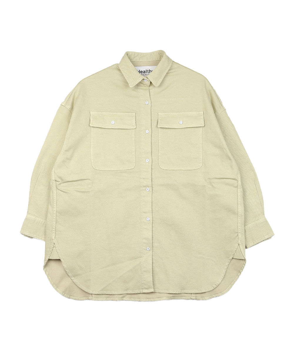 経堂) Healthy denim ヘルシーデニム Almond アーモンド スーパービッグシャツ レディース 1 定価￥19,800- カーキ H809620 セール】【Healthy DENIM】 Almond（アーモンド）ビッグシャツ