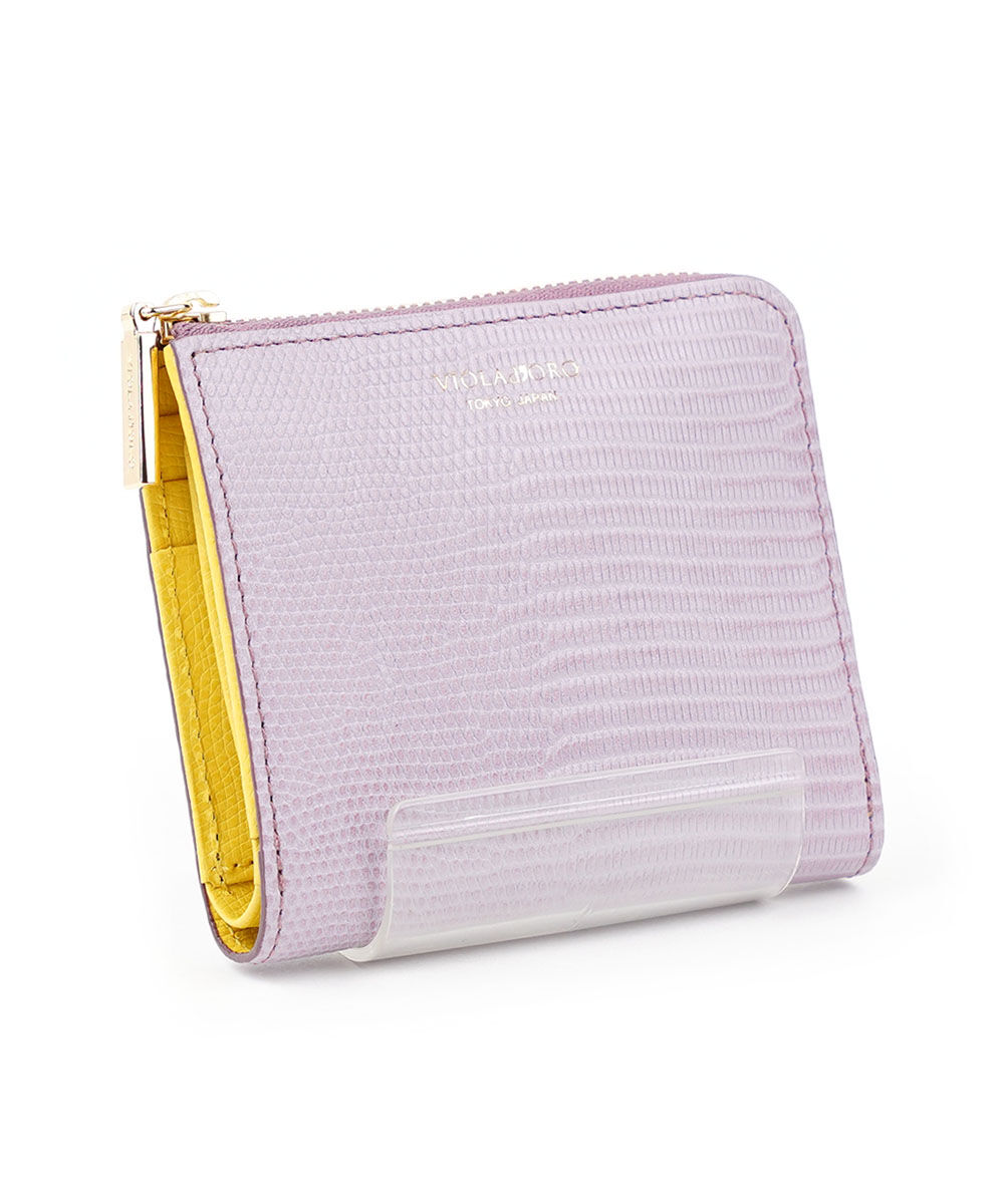 新品未使用ヴィオラドーロ 二つ折財布がま口PORTA ポルタVIOLAd'ORO VIOLAd'ORO（ヴィオラドーロ） リザード型押しレザー二つ折りL字型財布