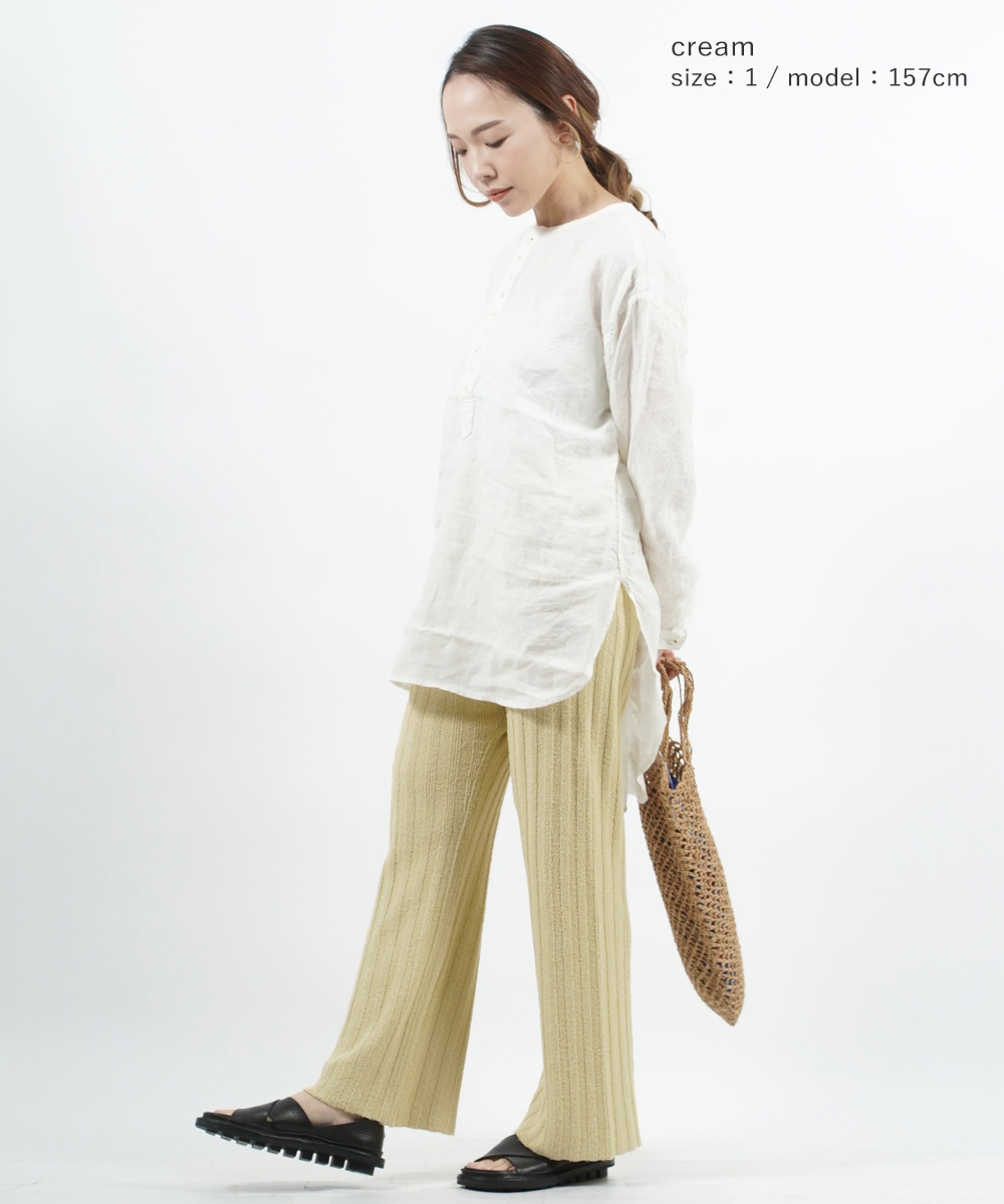 アンフィル ニットパンツ イージーパンツ silk&coton boucle ribbed