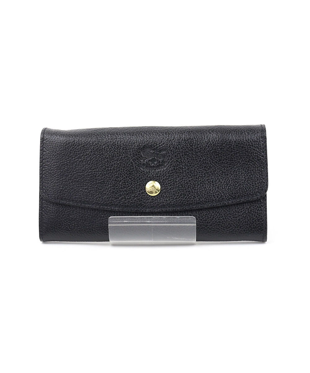 未使用級 イルビゾンテ スリムロングウォレット 長財布 牛革 レザー 黒 IL BISONTE（イルビゾンテ） 長財布 ロングウォレット レディース