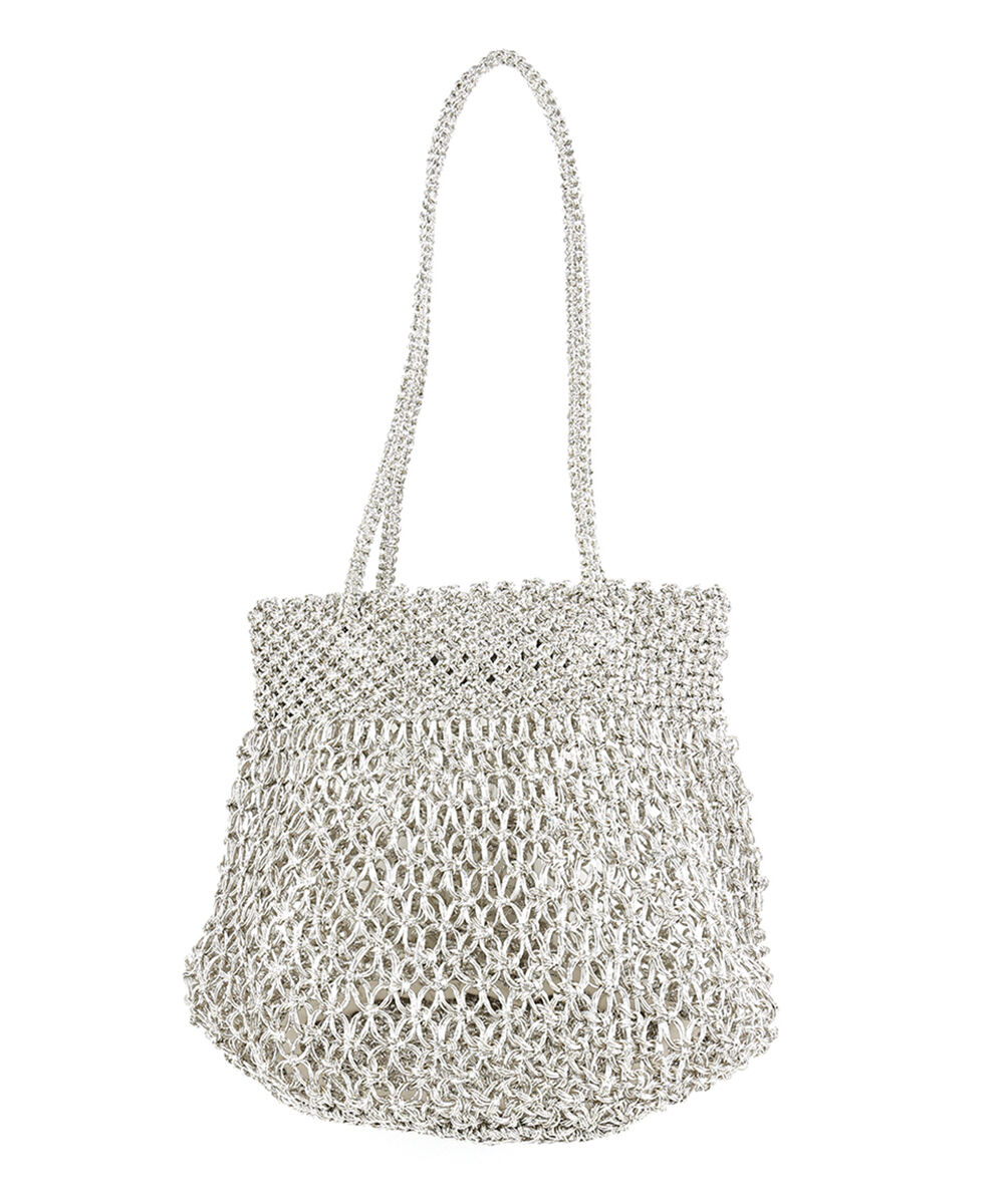 ＊タグ付き新品＊The Bagmati シルバーメッシュバッグ バグマティのメタリックレザー メッシュ トートバッグ｜送料無料