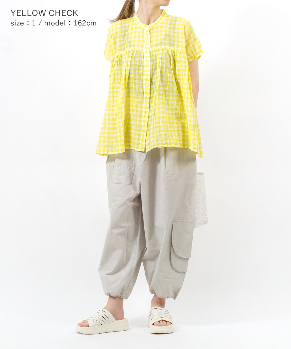 SOIL（ソイル） フレンチスリーブシャツ FANCY GINGHAM CHECK BANDED
