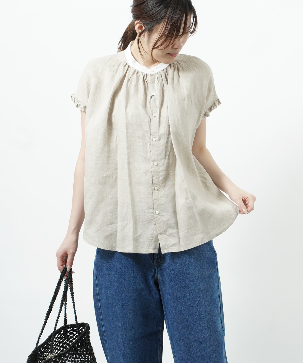 MANON マノン フレンチリネンフリルスリーブ アミカルシャツ