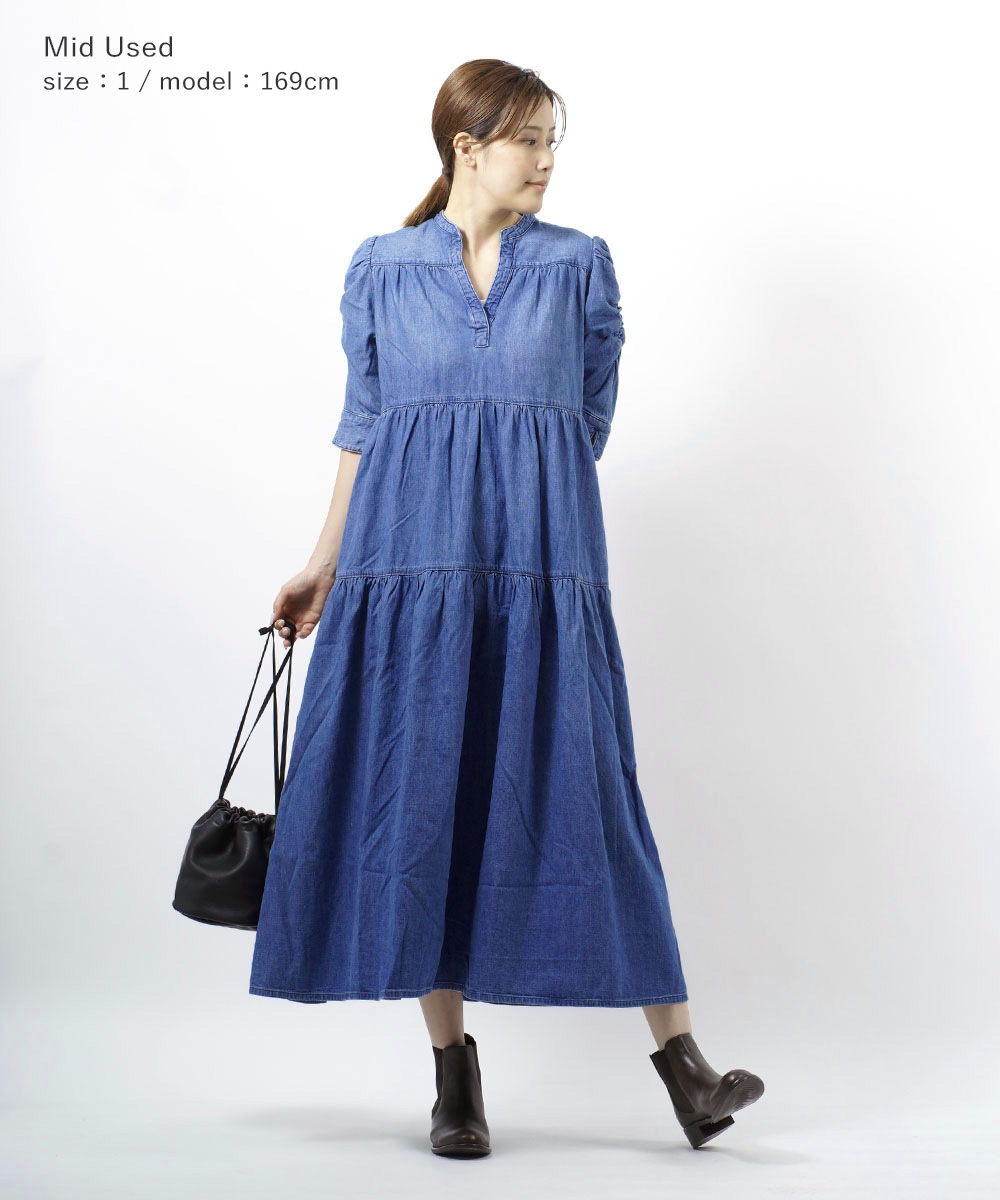 Healthy denim　デニムシャツワンピース　Sサイズ　ブルー　54192 セール】 デニムシャツワンピース （ミニ丈・ひざ丈ワンピース