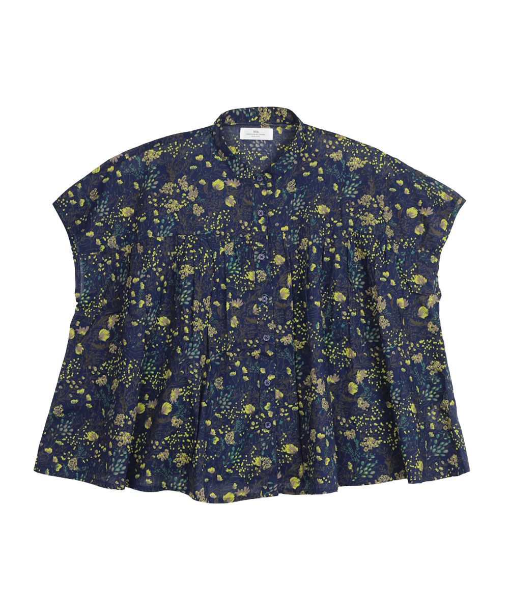 ソイル COTTON FLOWER PRINT BANDED COLLAR GATHERED SHI...