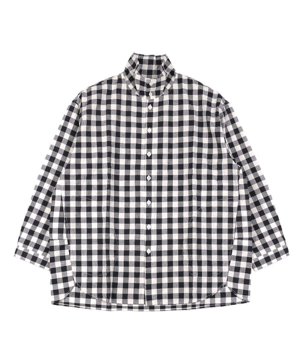 grin（グリン） モノトーンチェックハイカラーシャツ レディース 国内