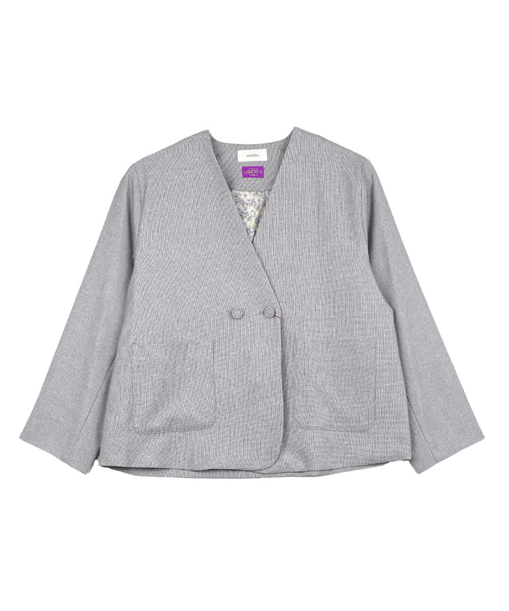 ソソット 麻見えポリリバティ裏地ノーカラージャケット sosotto