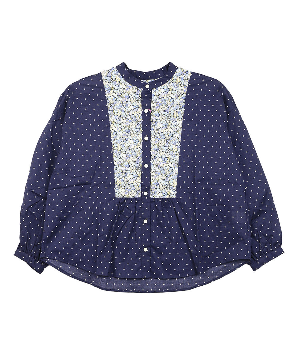 ソソット LIBERTY×ドット 前後ヨーク切替バンドカラーシャツ