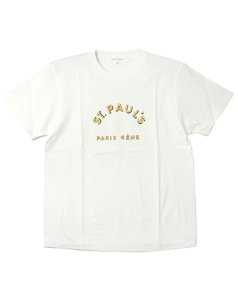 ANGE IN DISGUISE アンジインディスガイズ Tシャツ ST. PAUL'S レディース 半袖 カットソー コットン クルーネック ホワイト ANGE IN DISGUISE アンジインディスガイズ Tシャツ ST. PAUL'S