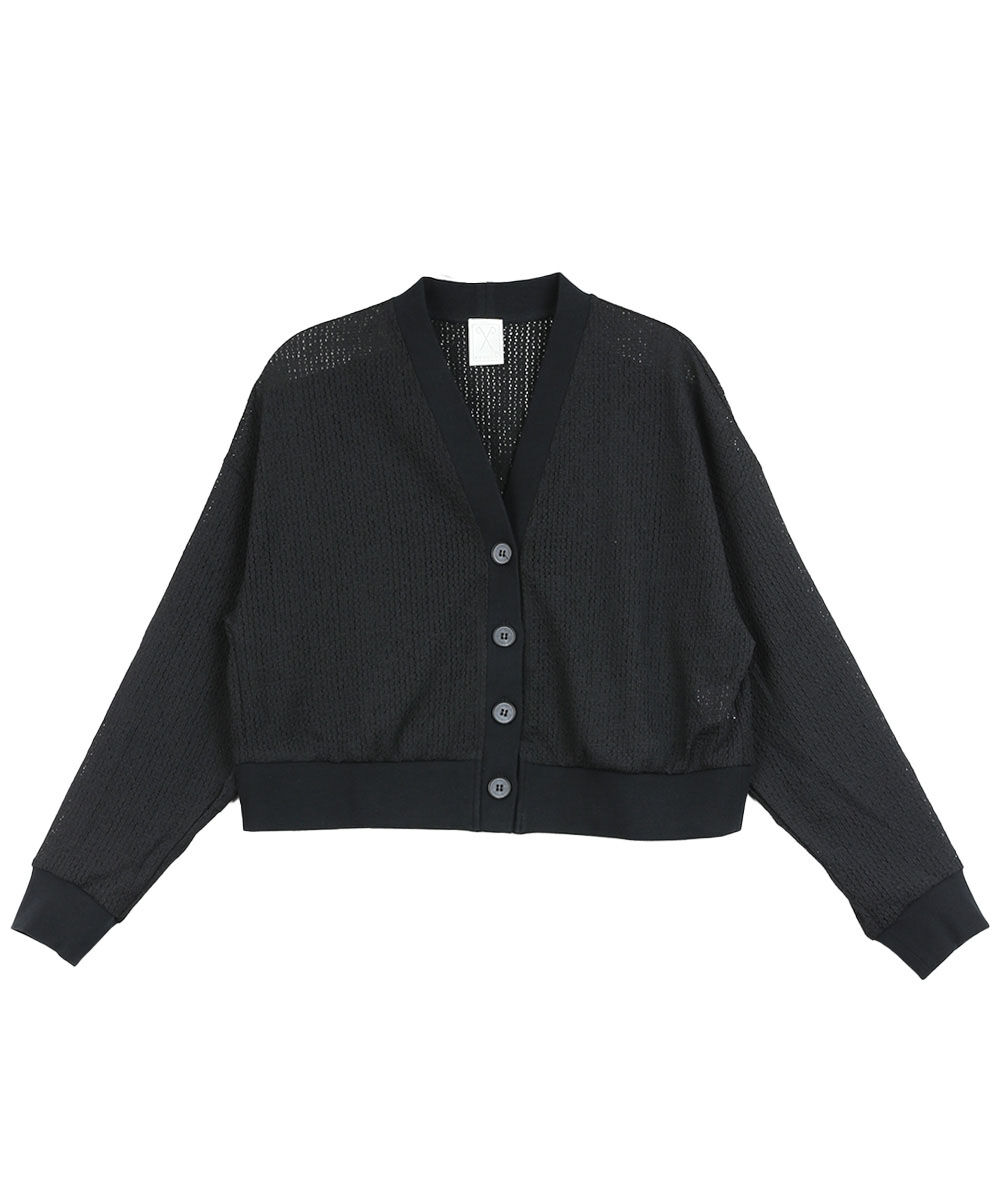 PUPULA（ププラ） シアーレース×リブ 長袖 Vネック カーディガン